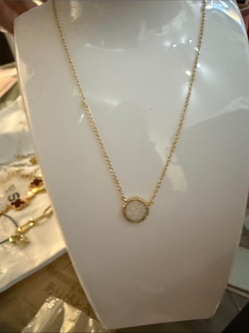 Elegant Gold Circle Pendant Necklace with White Opal